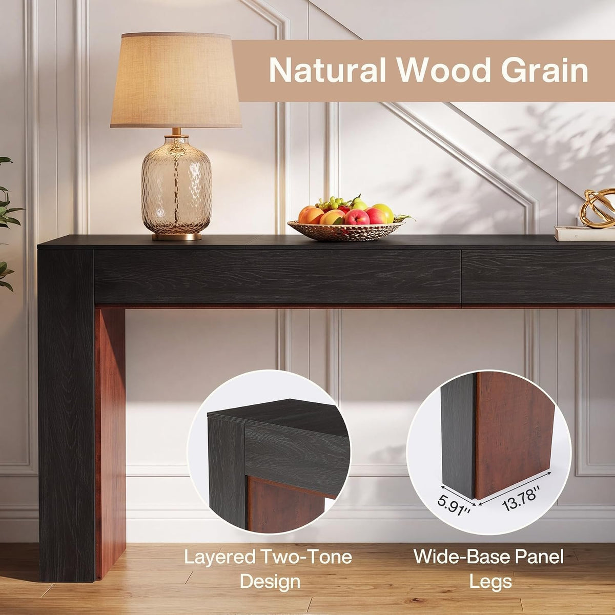 200cm Console Table, Narrow Two-Tone Hallway Table for Living Room