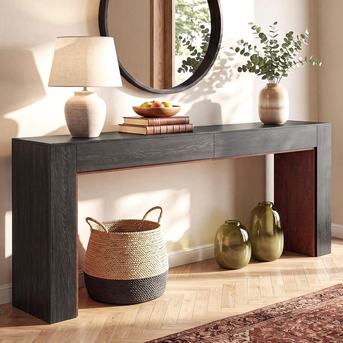 200cm Console Table, Narrow Two-Tone Hallway Table for Living Room