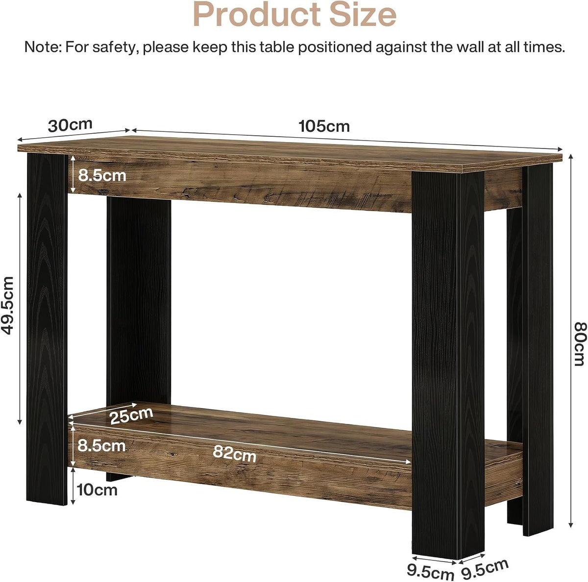 105cm Console Table, Industrial 2-Tier Narrow Hallway Table for Entryway Living Room