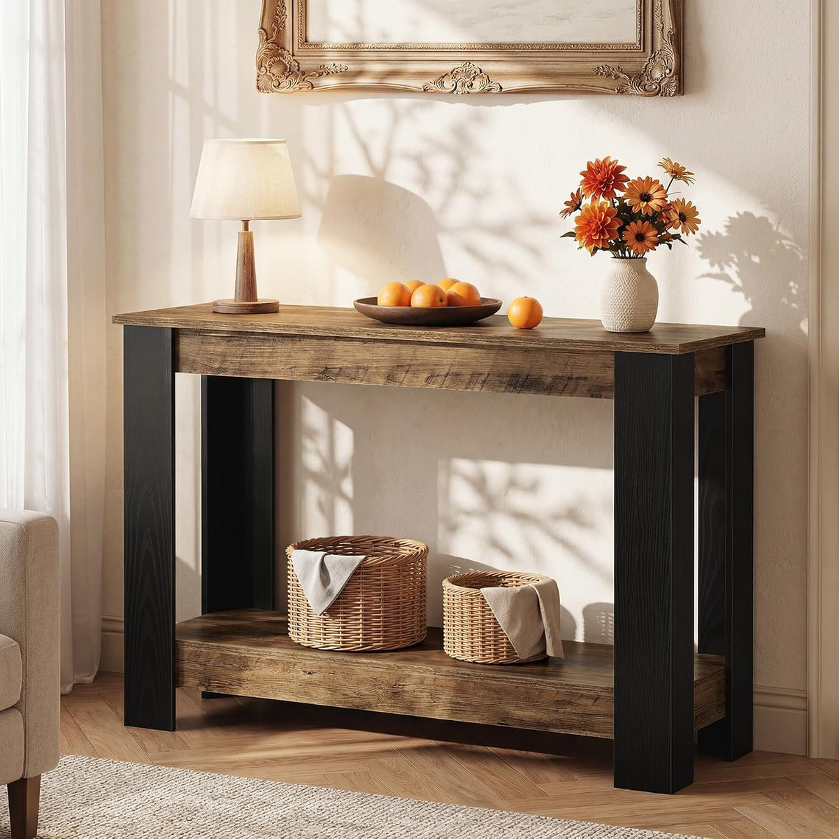 105cm Console Table, Industrial 2-Tier Narrow Hallway Table for Entryway Living Room