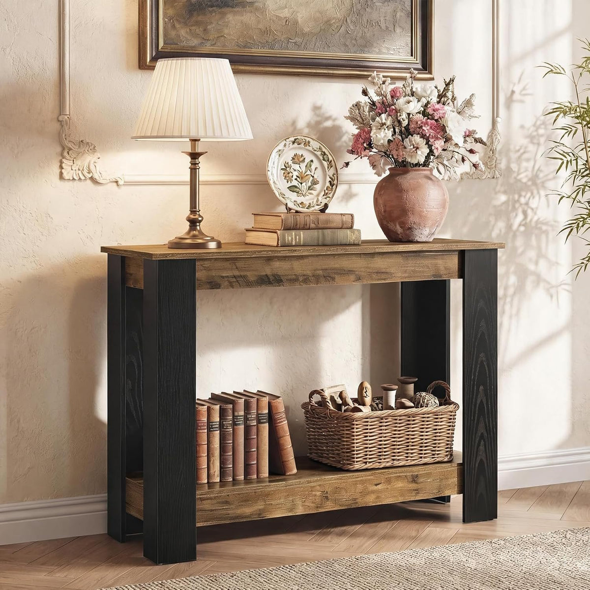 105cm Console Table, Industrial 2-Tier Narrow Hallway Table for Entryway Living Room