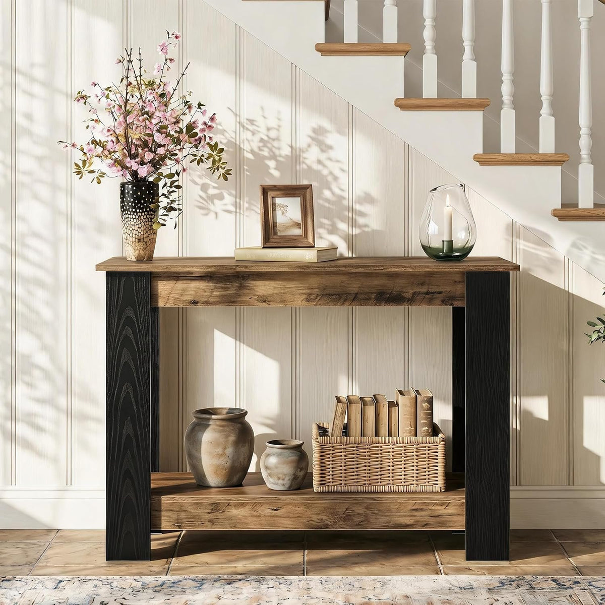 105cm Console Table, Industrial 2-Tier Narrow Hallway Table for Entryway Living Room