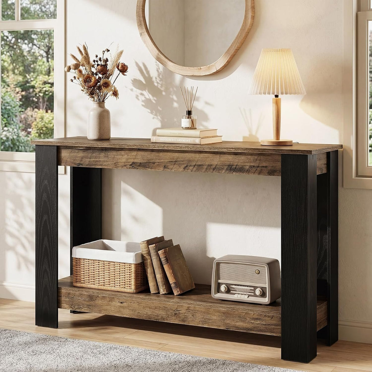 105cm Console Table, Industrial 2-Tier Narrow Hallway Table for Entryway Living Room
