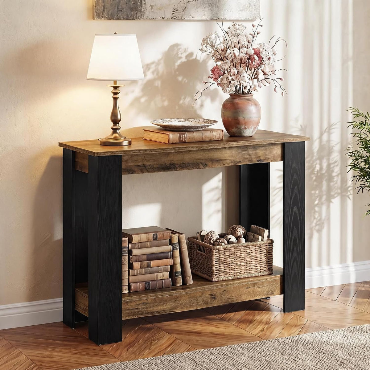 105cm Console Table, Industrial 2-Tier Narrow Hallway Table for Entryway Living Room