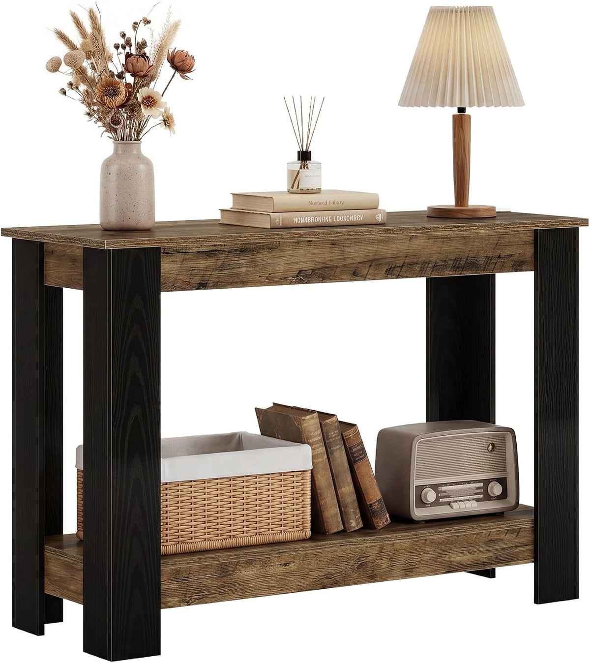 105cm Console Table, Industrial 2-Tier Narrow Hallway Table for Entryway Living Room