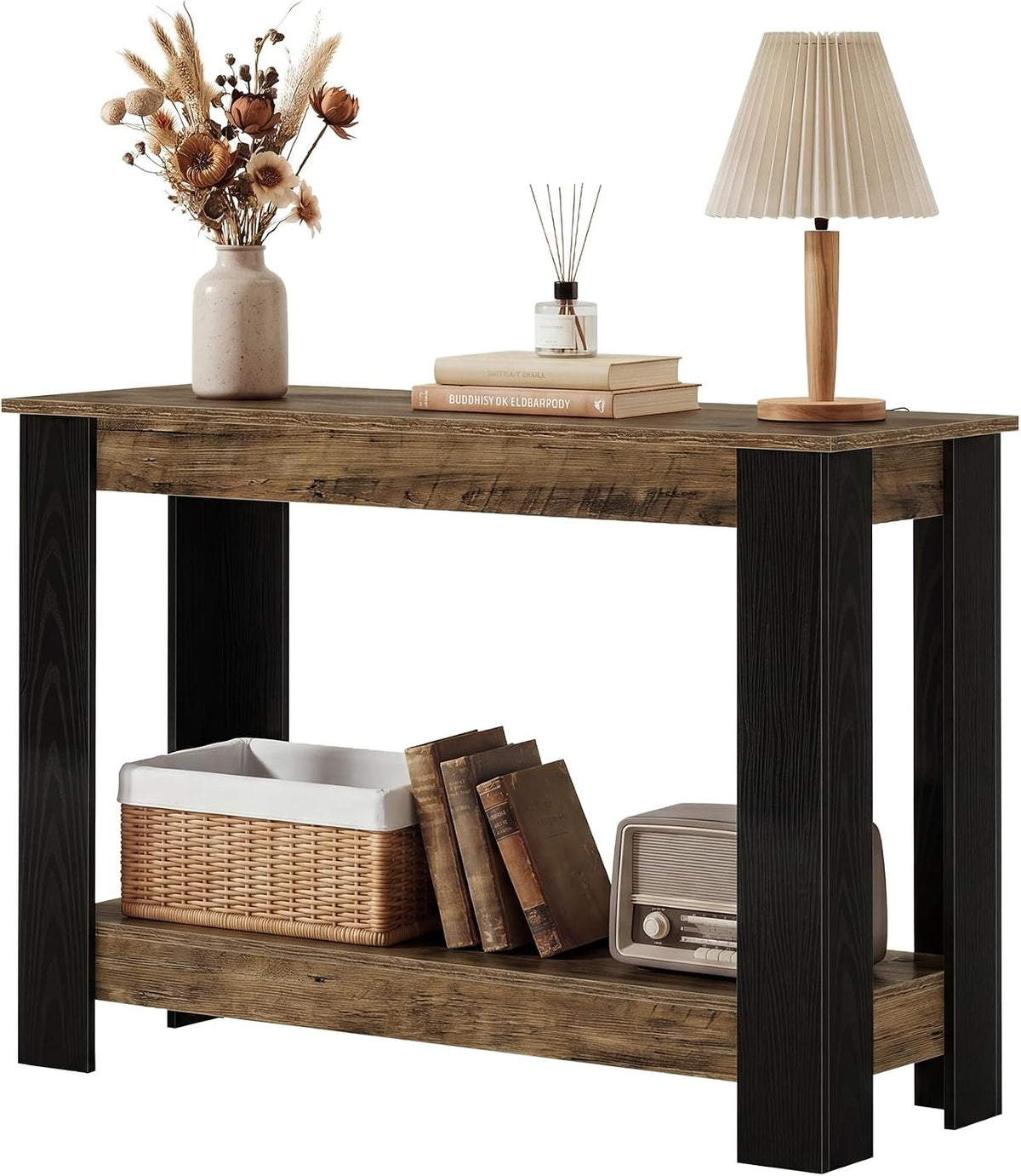 105cm Console Table, Industrial 2-Tier Narrow Hallway Table for Entryway Living Room