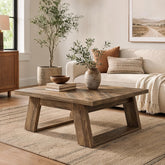 100cm Square Coffee Table, Sturdy Centre Table with Geometric Wood Grain 3