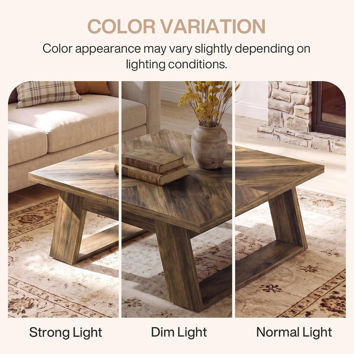 100cm Square Coffee Table, Sturdy Centre Table with Geometric Wood Grain