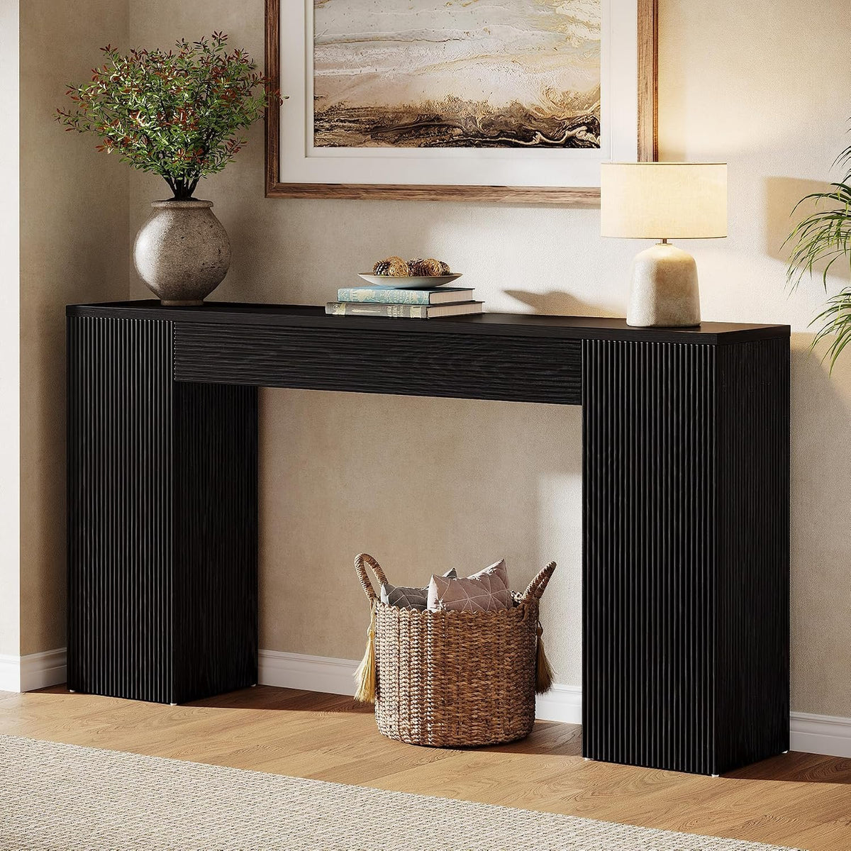 160cm Console Table, Fluted Entryway Sofa Table Behind Couch for Living Room