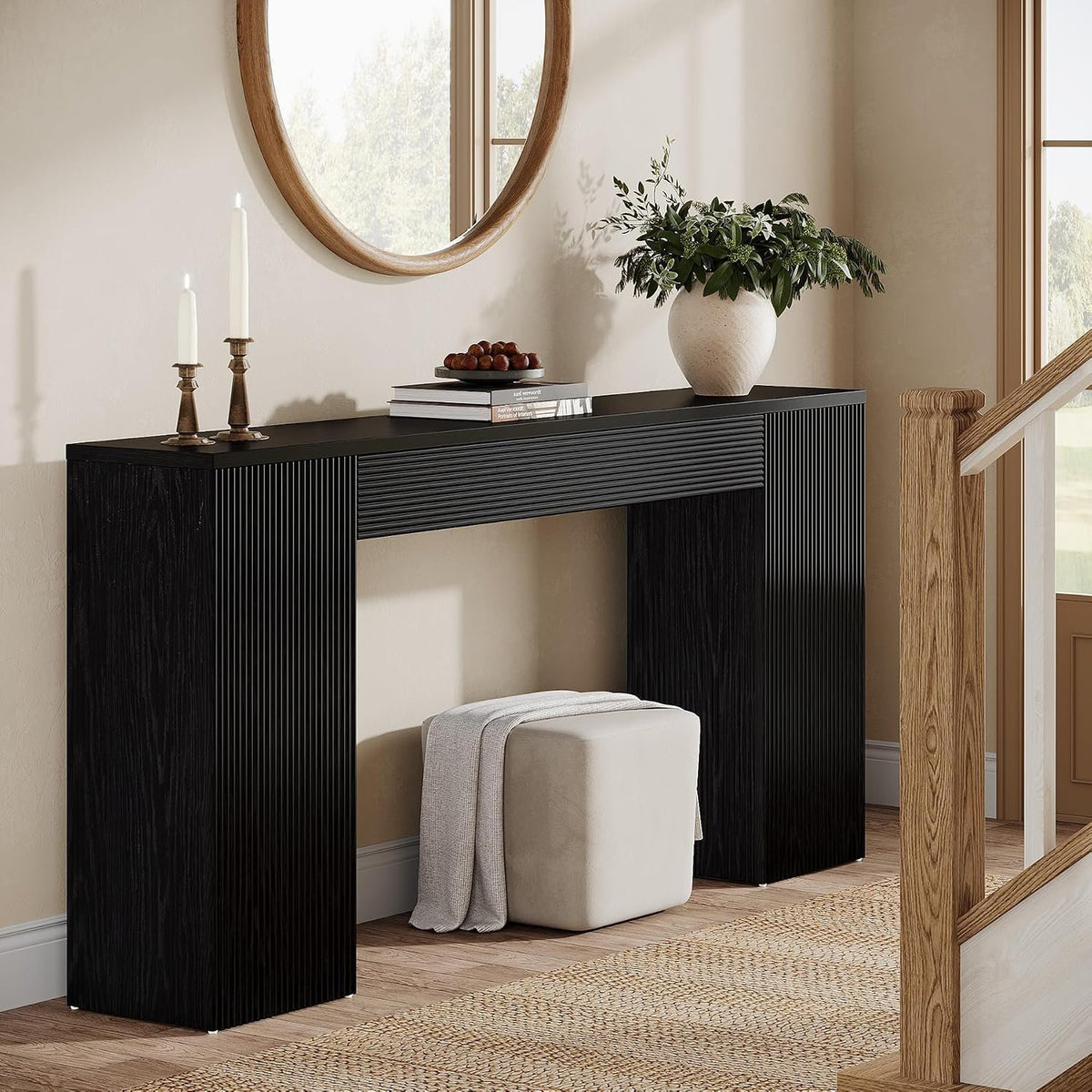 160cm Console Table, Fluted Entryway Sofa Table Behind Couch for Living Room