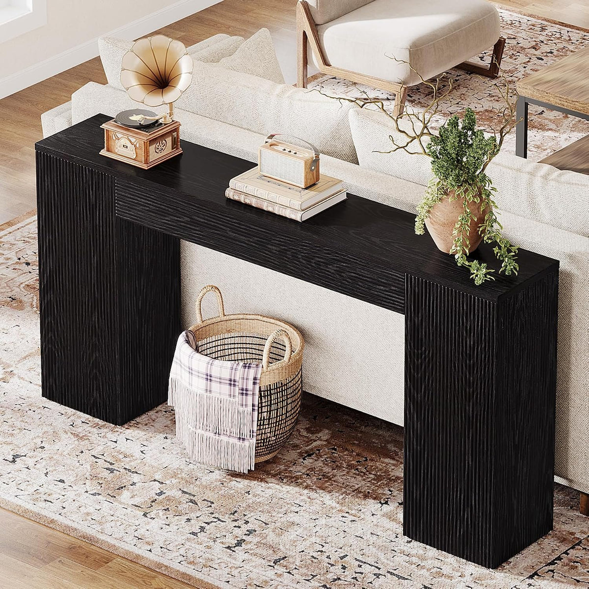 160cm Console Table, Fluted Entryway Sofa Table Behind Couch for Living Room