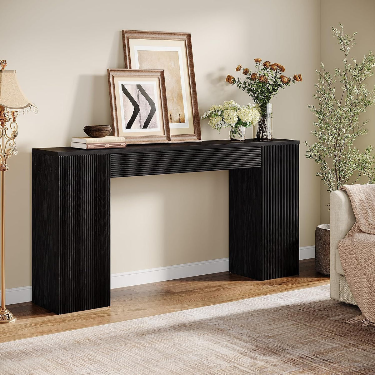 160cm Console Table, Fluted Entryway Sofa Table Behind Couch for Living Room