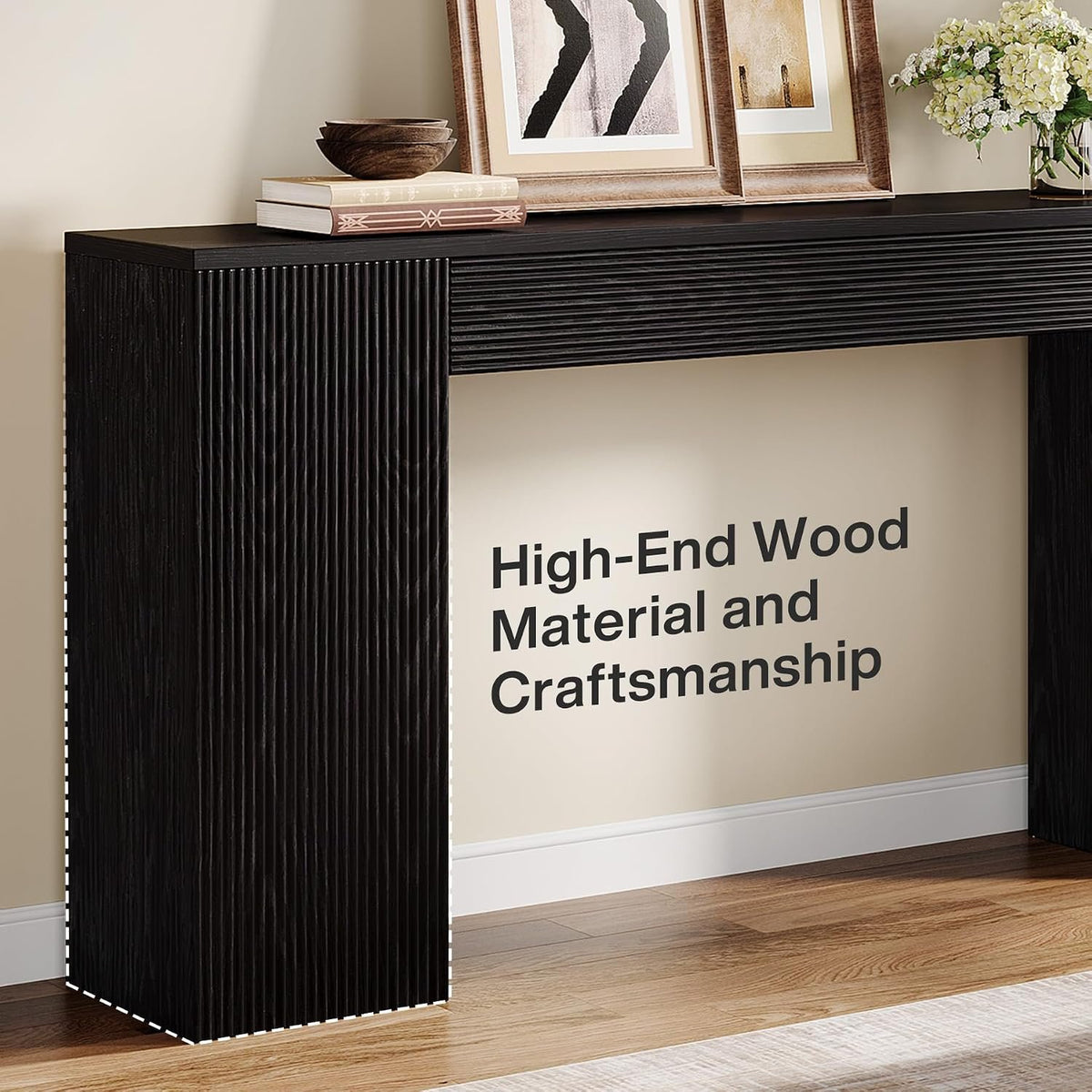 160cm Console Table, Fluted Entryway Sofa Table Behind Couch for Living Room