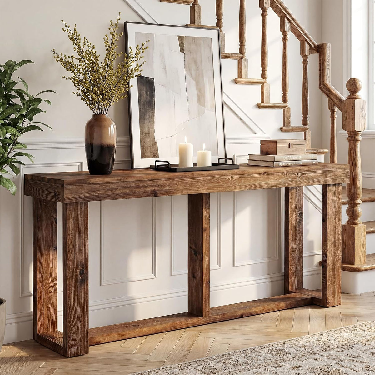160cm Console Table, Narrow Rustic Entryway Table for Hallway Living Room