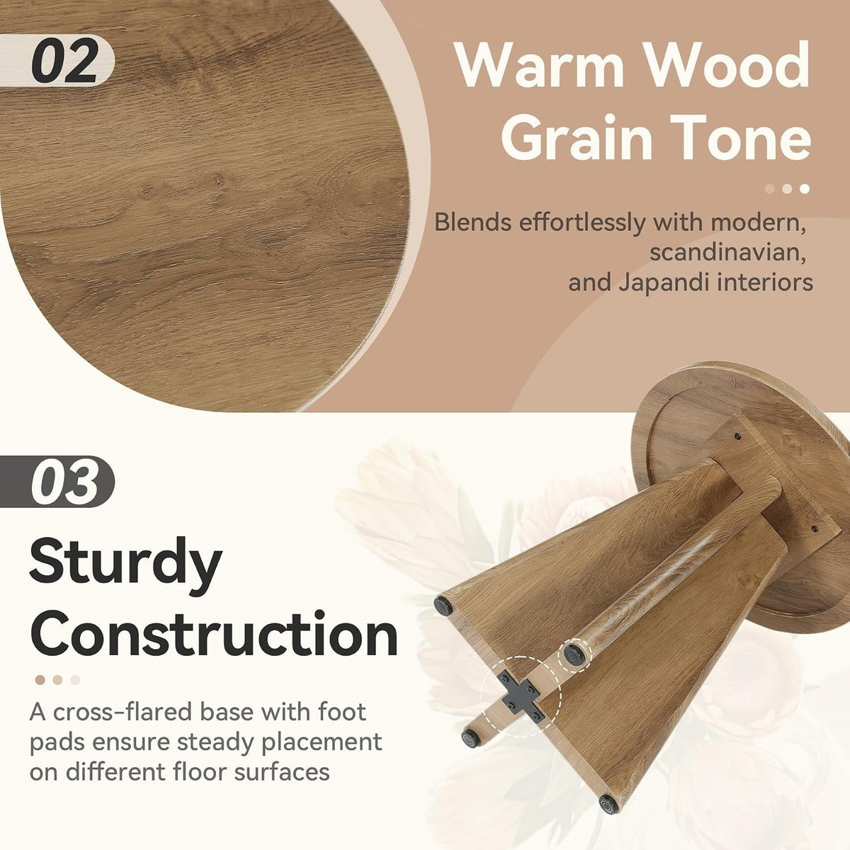 50cm Round End Table, Wooden Side Table for Living Room