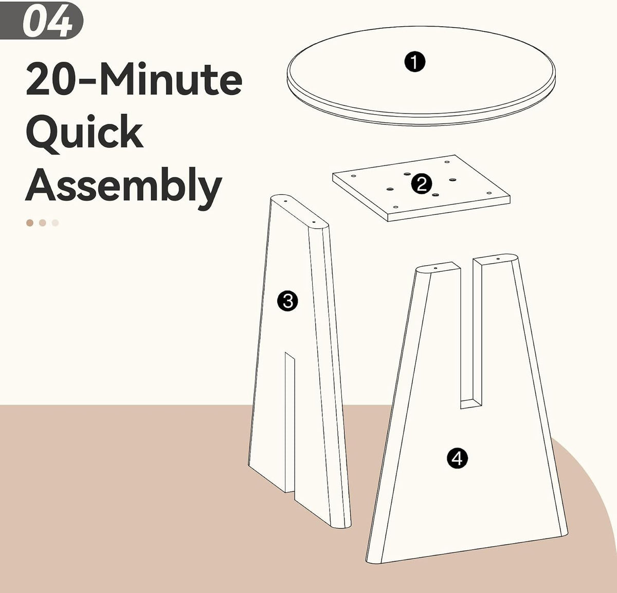 50cm Round End Table, Wooden Side Table for Living Room