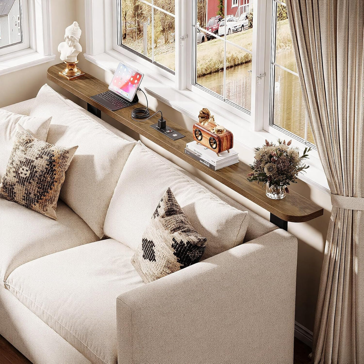 180cm Console Table, Skinny Behind Couch Sofa Table with Power Outlets for Living Room