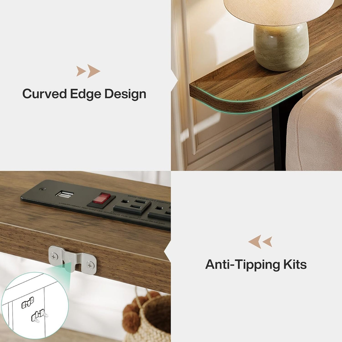 180cm Console Table, Skinny Behind Couch Sofa Table with Power Outlets for Living Room