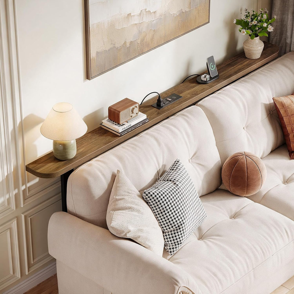 180cm Console Table, Skinny Behind Couch Sofa Table with Power Outlets for Living Room