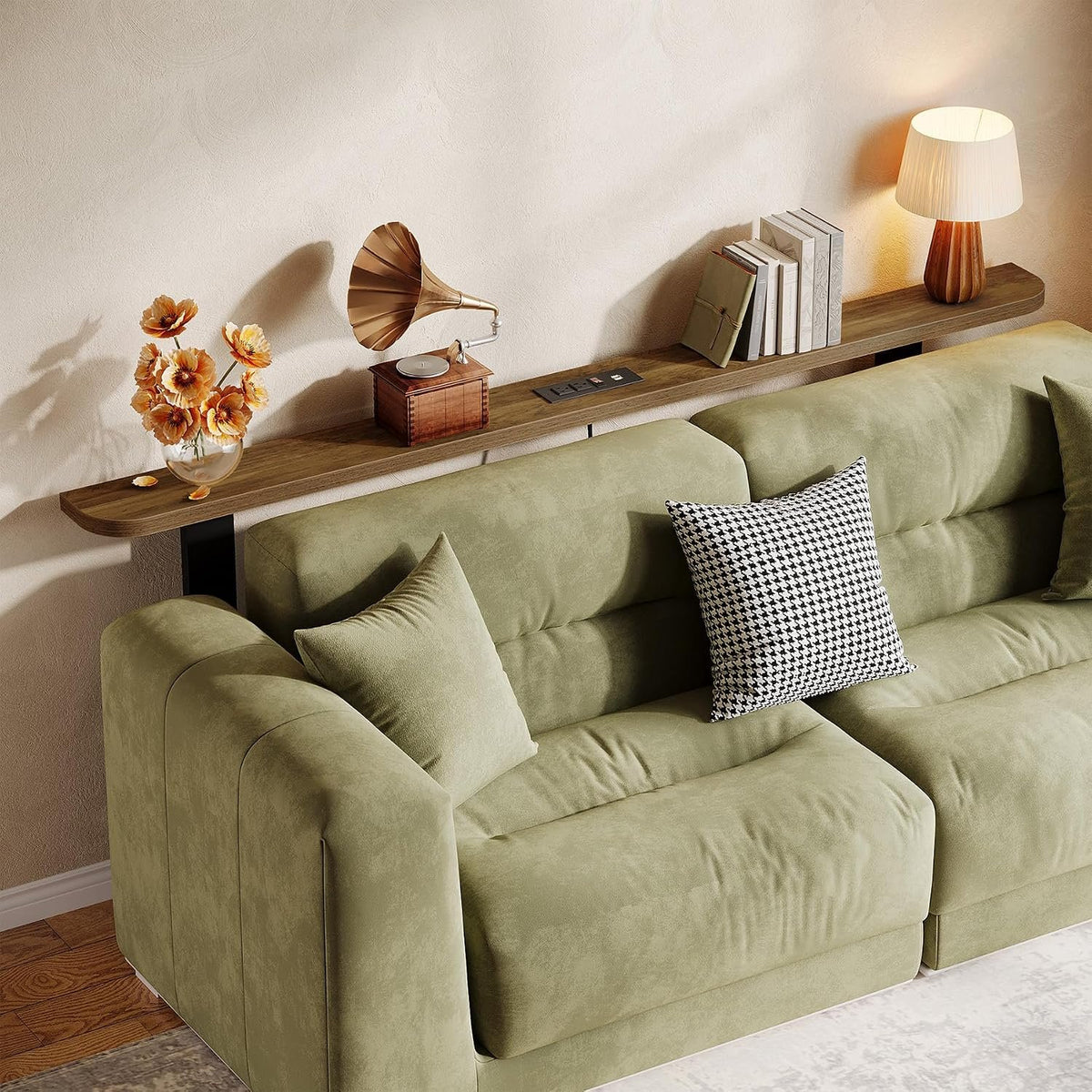 180cm Console Table, Skinny Behind Couch Sofa Table with Power Outlets for Living Room