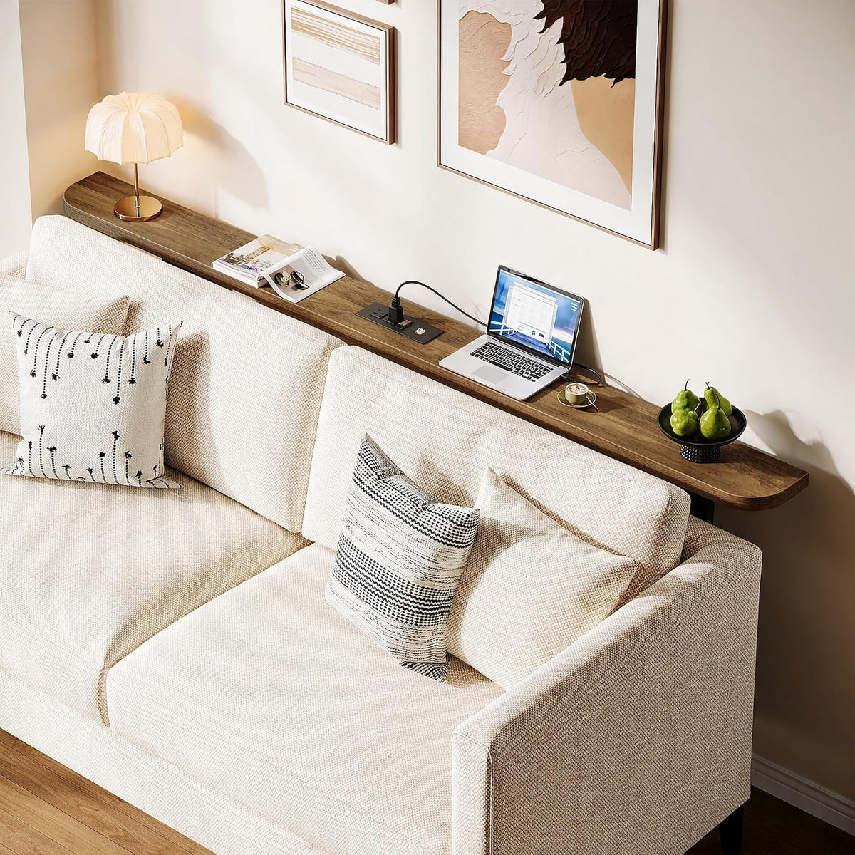 180cm Console Table, Skinny Behind Couch Sofa Table with Power Outlets for Living Room