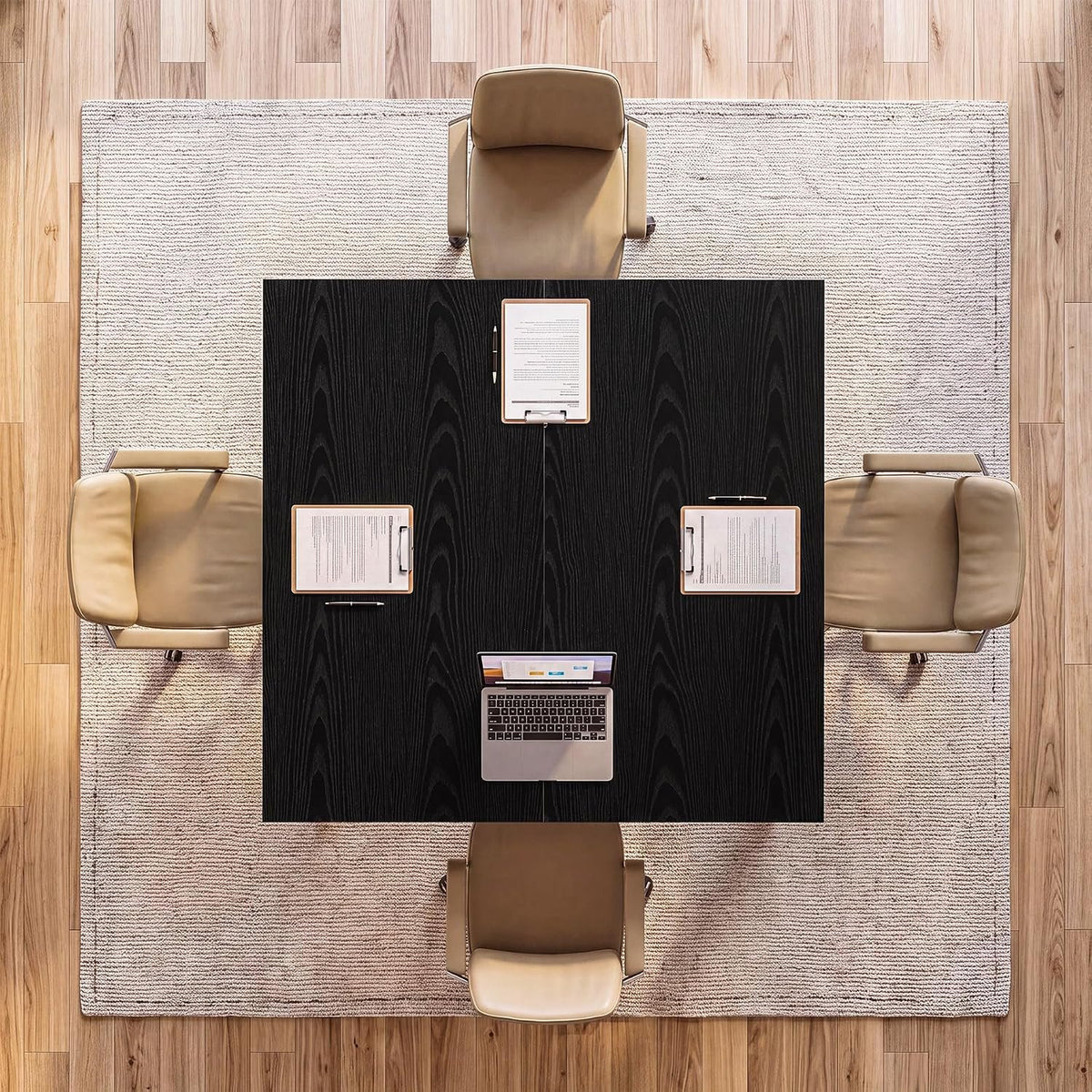 100cm Square Dining Table, Black 2-4 Seater with Trapezoid Legs
