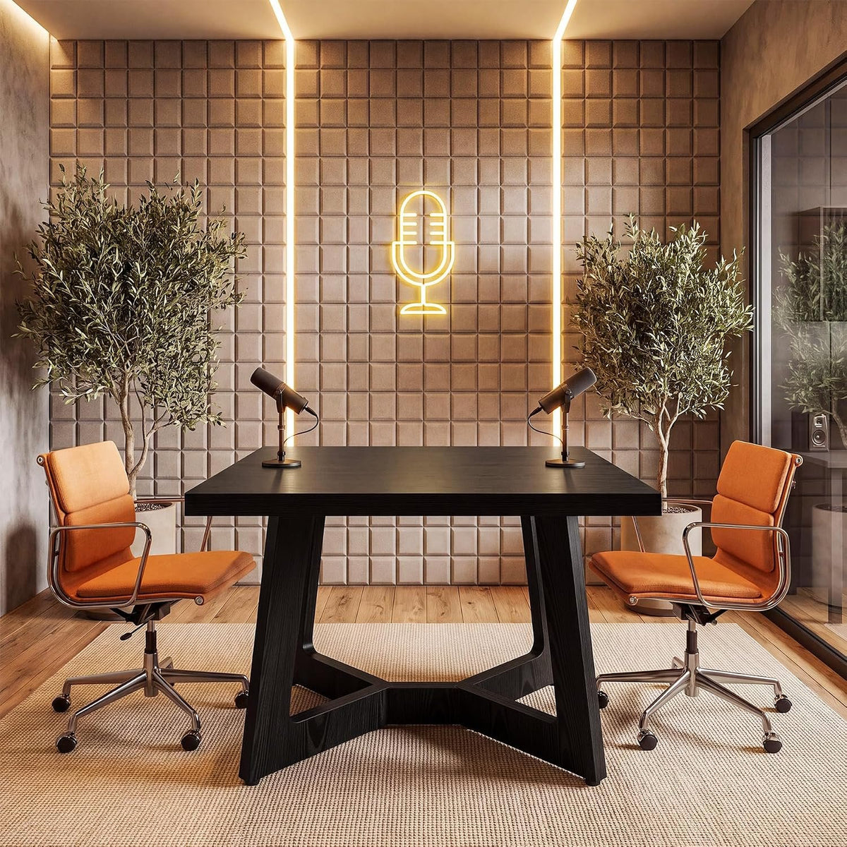 100cm Square Dining Table, Black 2-4 Seater with Trapezoid Legs