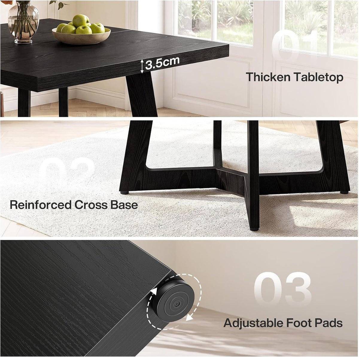 100cm Square Dining Table, Black 2-4 Seater with Trapezoid Legs