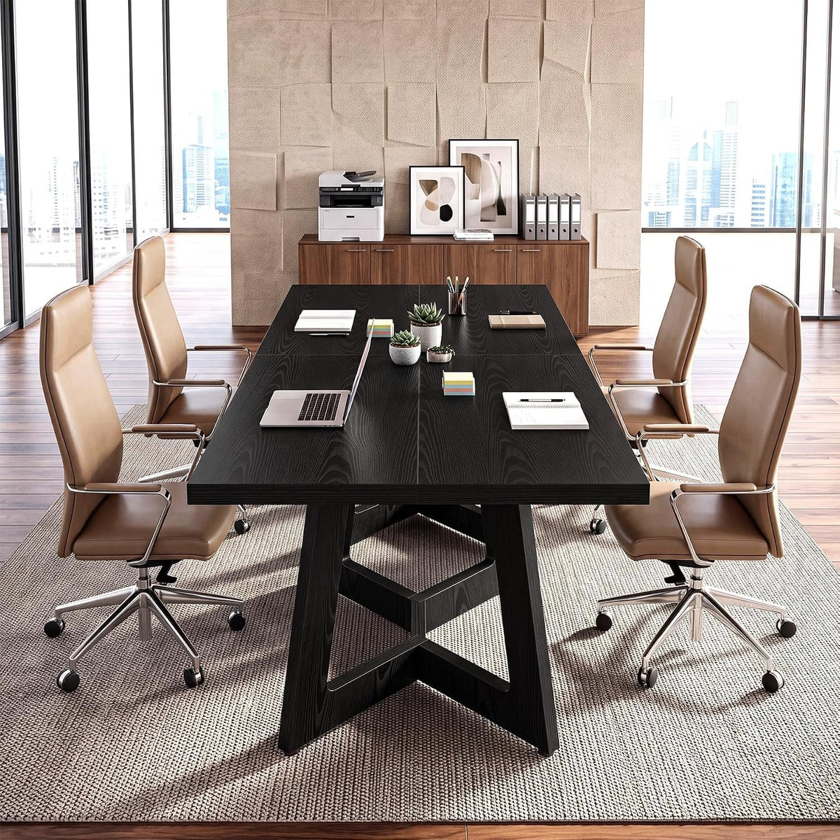 100cm Square Dining Table, Black 2-4 Seater with Trapezoid Legs