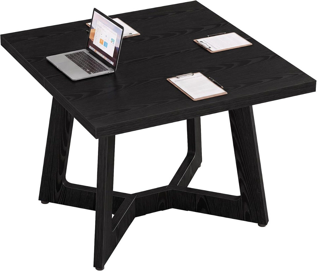 100cm Square Dining Table, Black 2-4 Seater with Trapezoid Legs