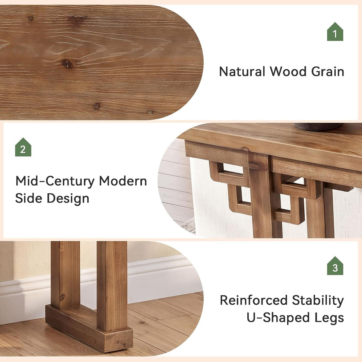 160cm Farmhouse Console Table, Solid Wood Entryway Table with Thick Carved Legs