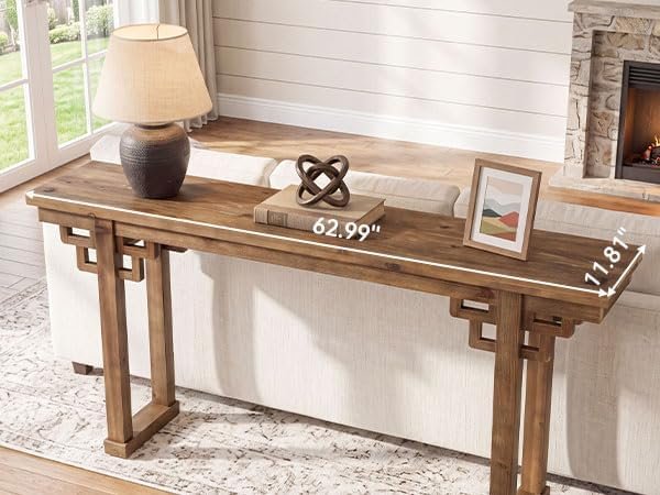 160cm Farmhouse Console Table, Solid Wood Entryway Table with Thick Carved Legs