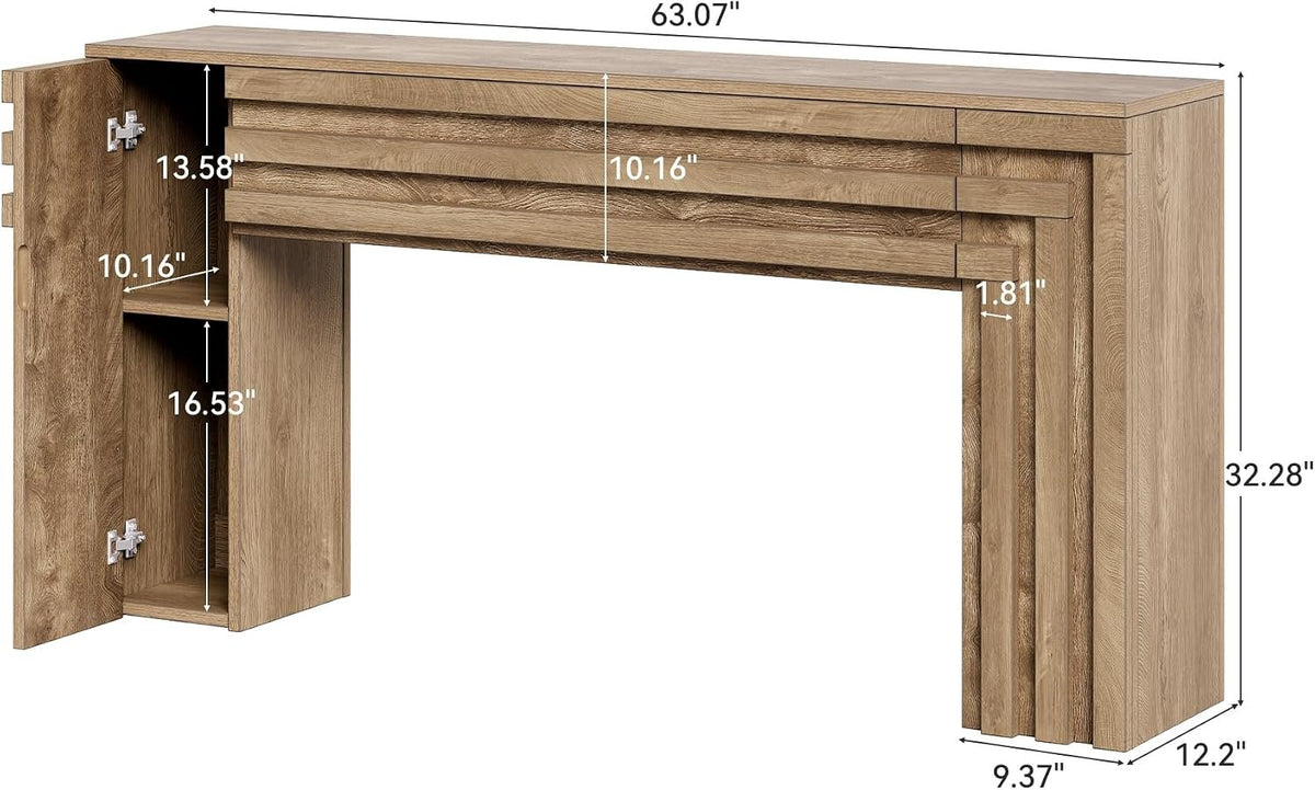 160cm Console Table, Entryway Sofa Table with Storage Cabinet & Layered Geometric Frame