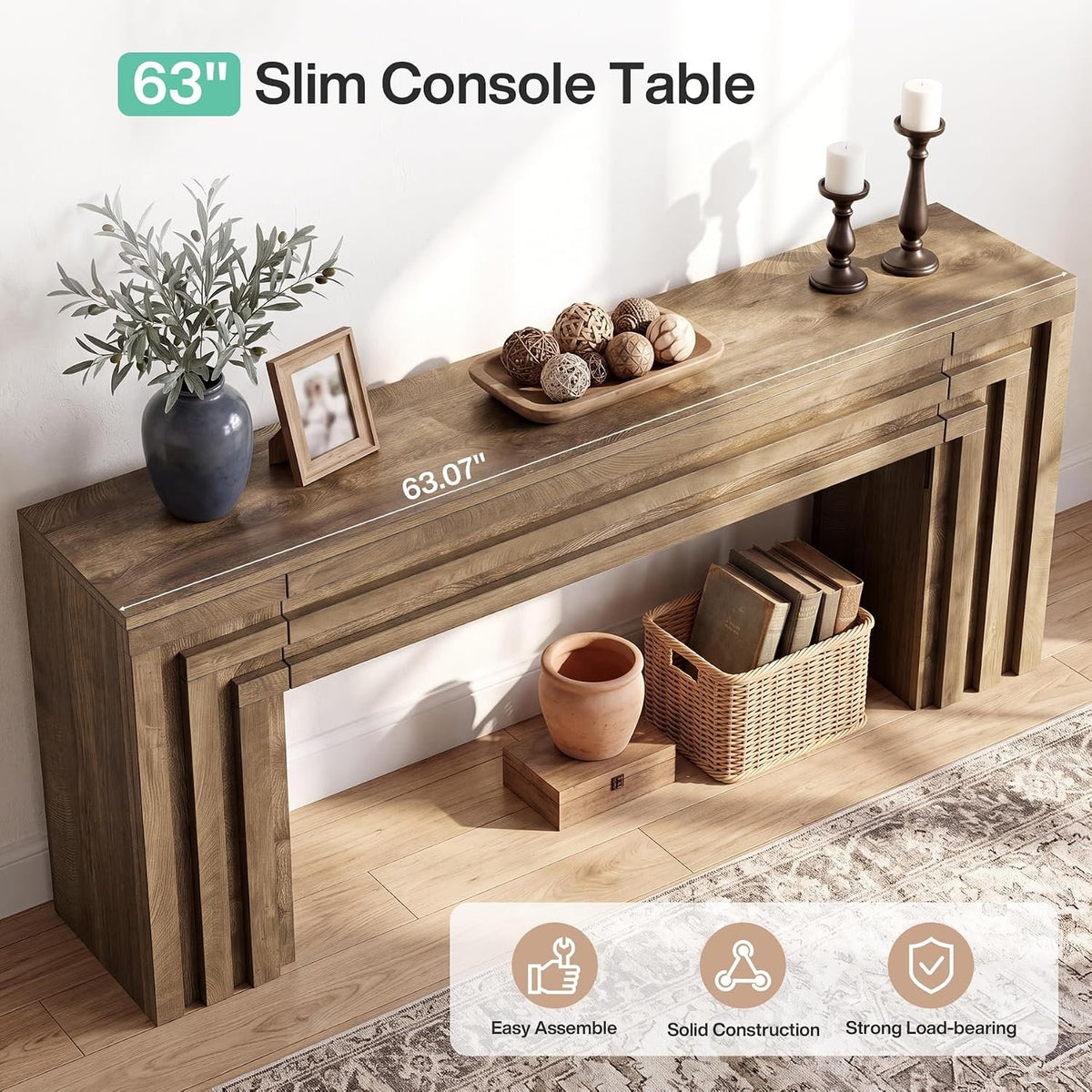 160cm Console Table, Entryway Sofa Table with Storage Cabinet & Layered Geometric Frame