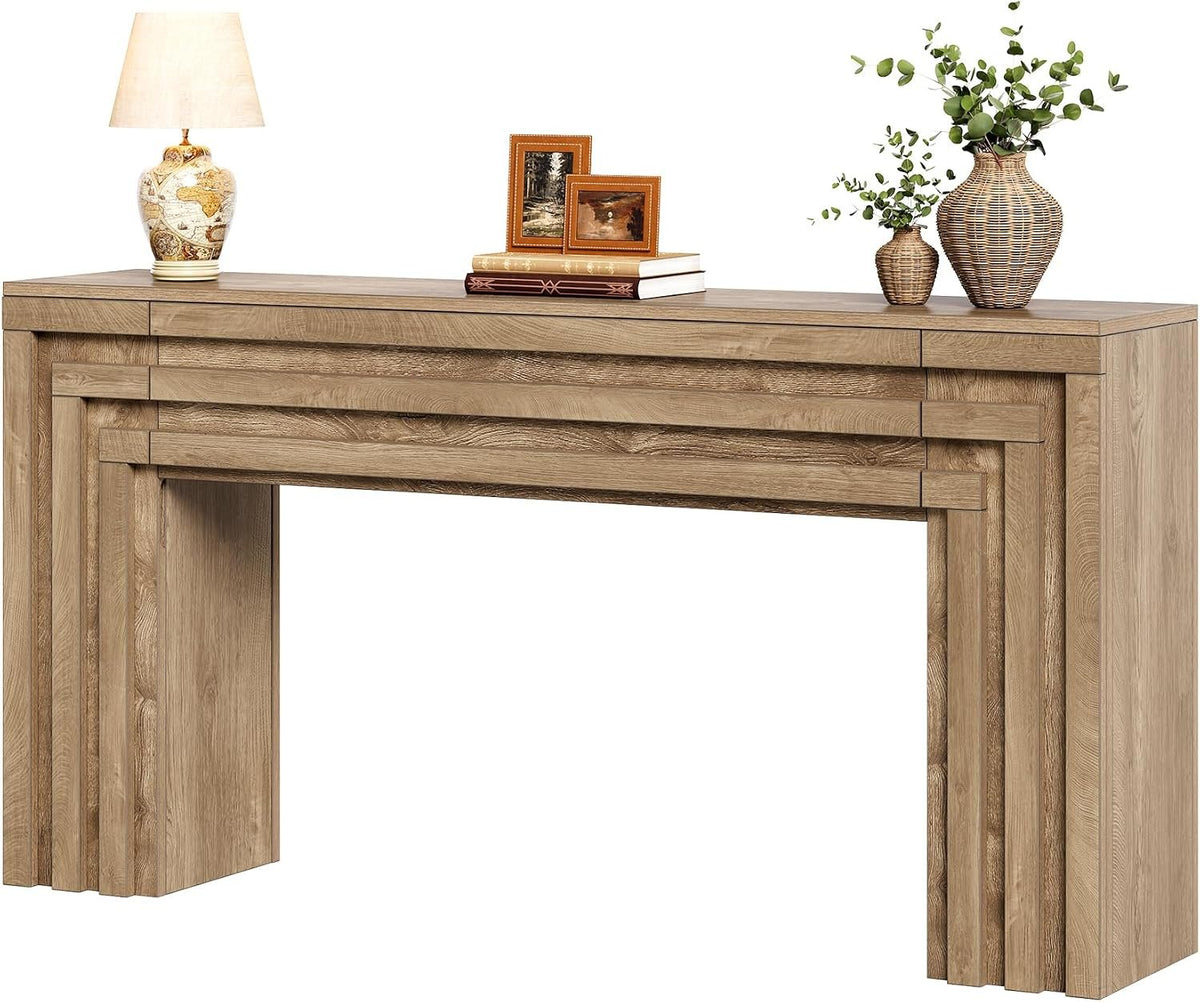 160cm Console Table, Entryway Sofa Table with Storage Cabinet & Layered Geometric Frame