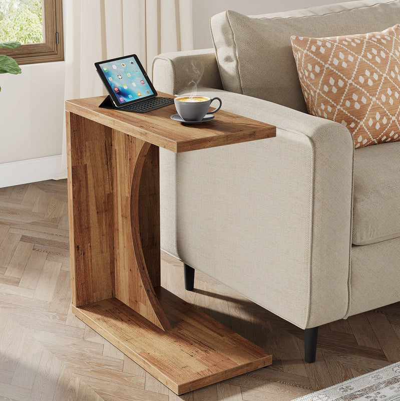 C-Shaped End Table, Sofa Side Table Couch Table for Small Space