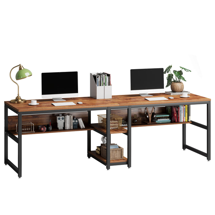 200cm Long Double Desk, With Integrated Bookshelf