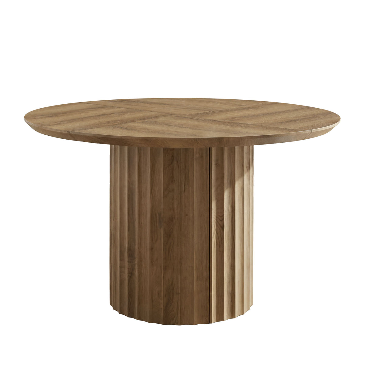 120cm Round Dining Table, Modern Kitchen Table with Fluted Pedestal Base for 4-6