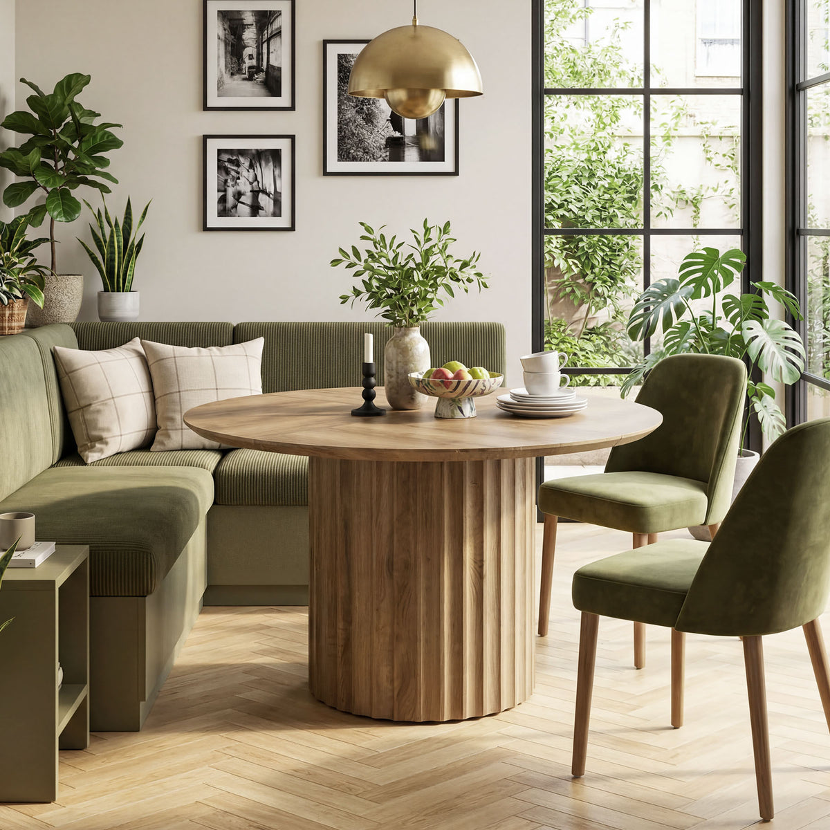 120cm Round Dining Table, Modern Kitchen Table with Fluted Pedestal Base for 4-6