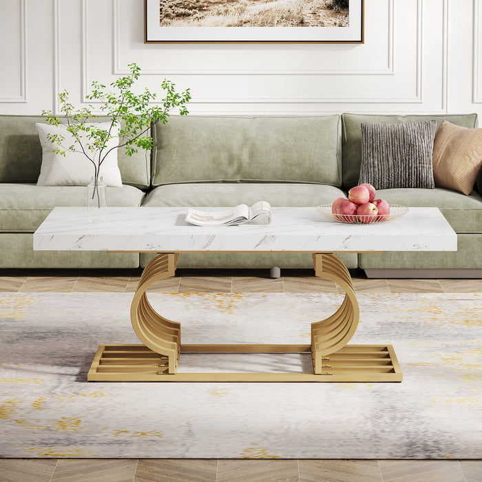 Tribesigns Modern coffee table, faux marble table with geometric base
