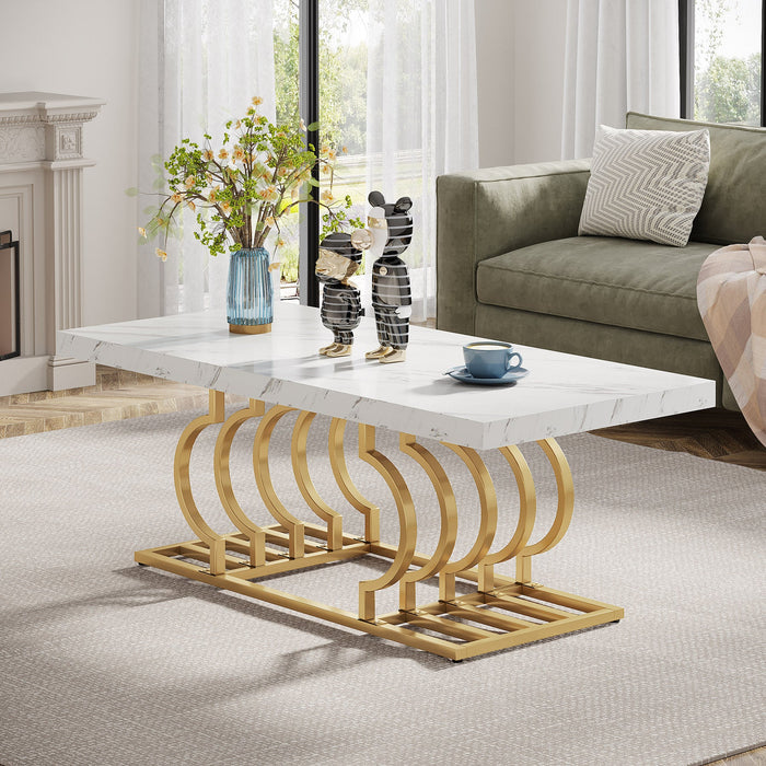 Tribesigns Modern coffee table, faux marble table with geometric base