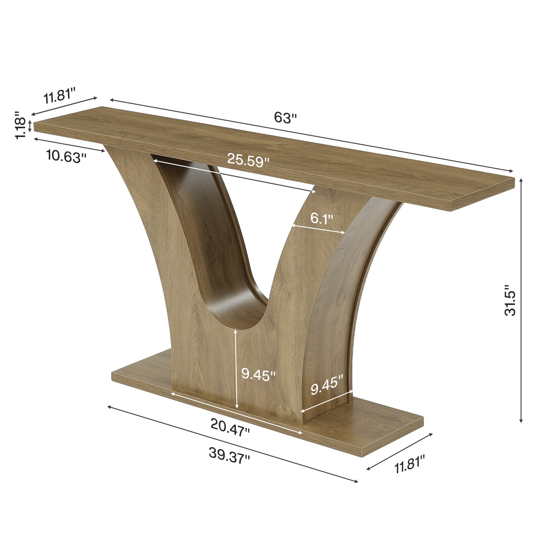 160cm Farmhouse Console Table with 2-Tier Storage, Narrow Sofa Table with Curved U-Shape Base