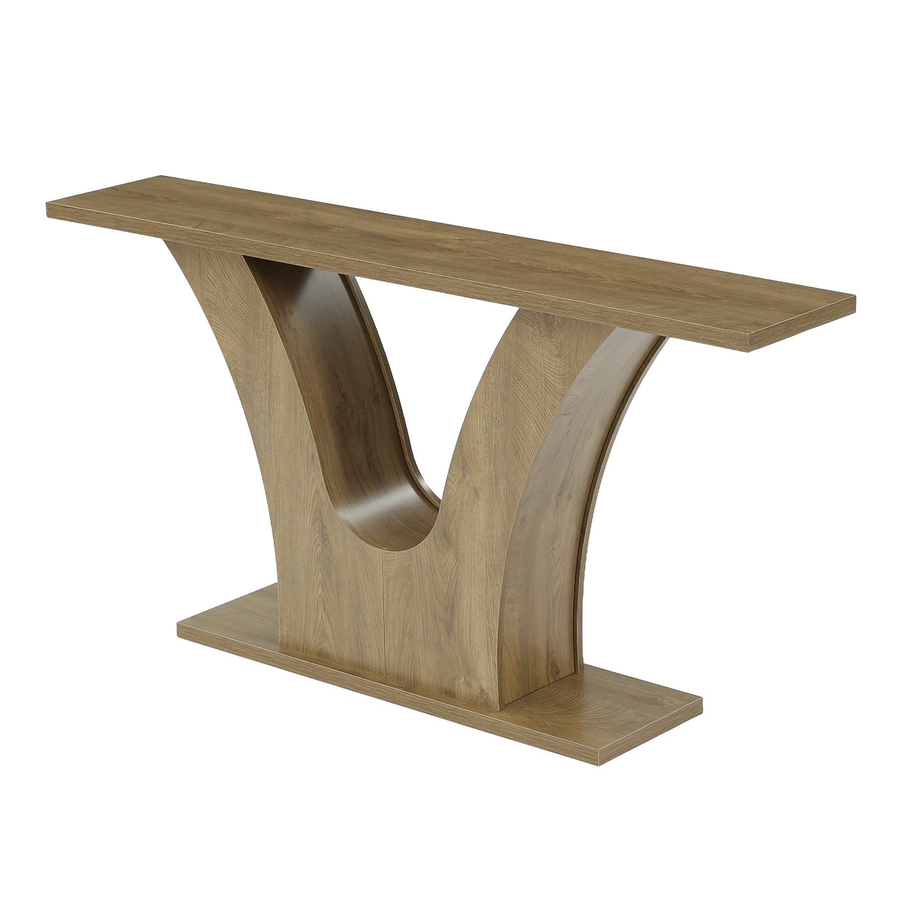 160cm Farmhouse Console Table with 2-Tier Storage, Narrow Sofa Table with Curved U-Shape Base