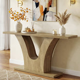 160cm Farmhouse Console Table with 2-Tier Storage, Narrow Sofa Table with Curved U-Shape Base 3