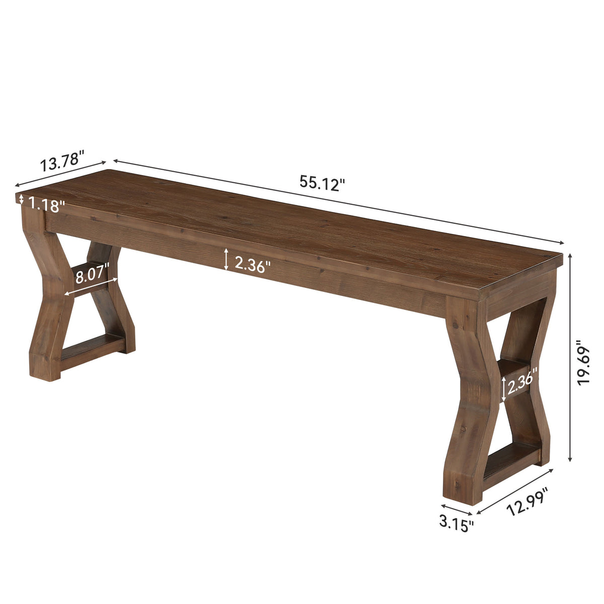 140cm Entryway Bench, Solid Wood Shoe Bench with X-Frame Legs & Open Storage
