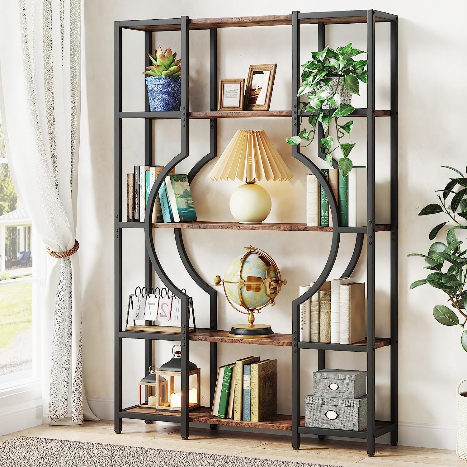 Industrial 5-Tier Bookshelf for Home Office, Modern Bookcase Shelving Unit