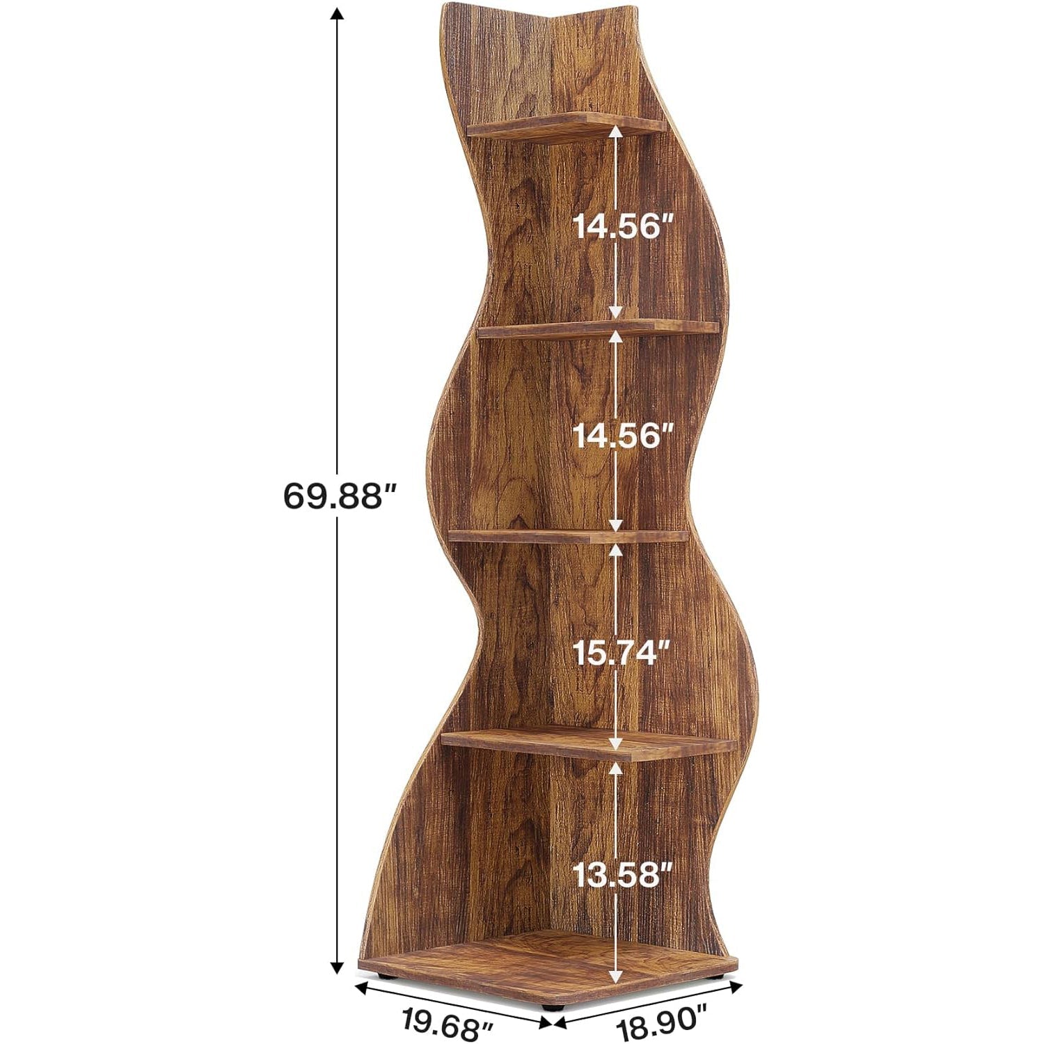 5-Tier Corner Shelf, Modern Wall Corner Bookshelf Bookcase