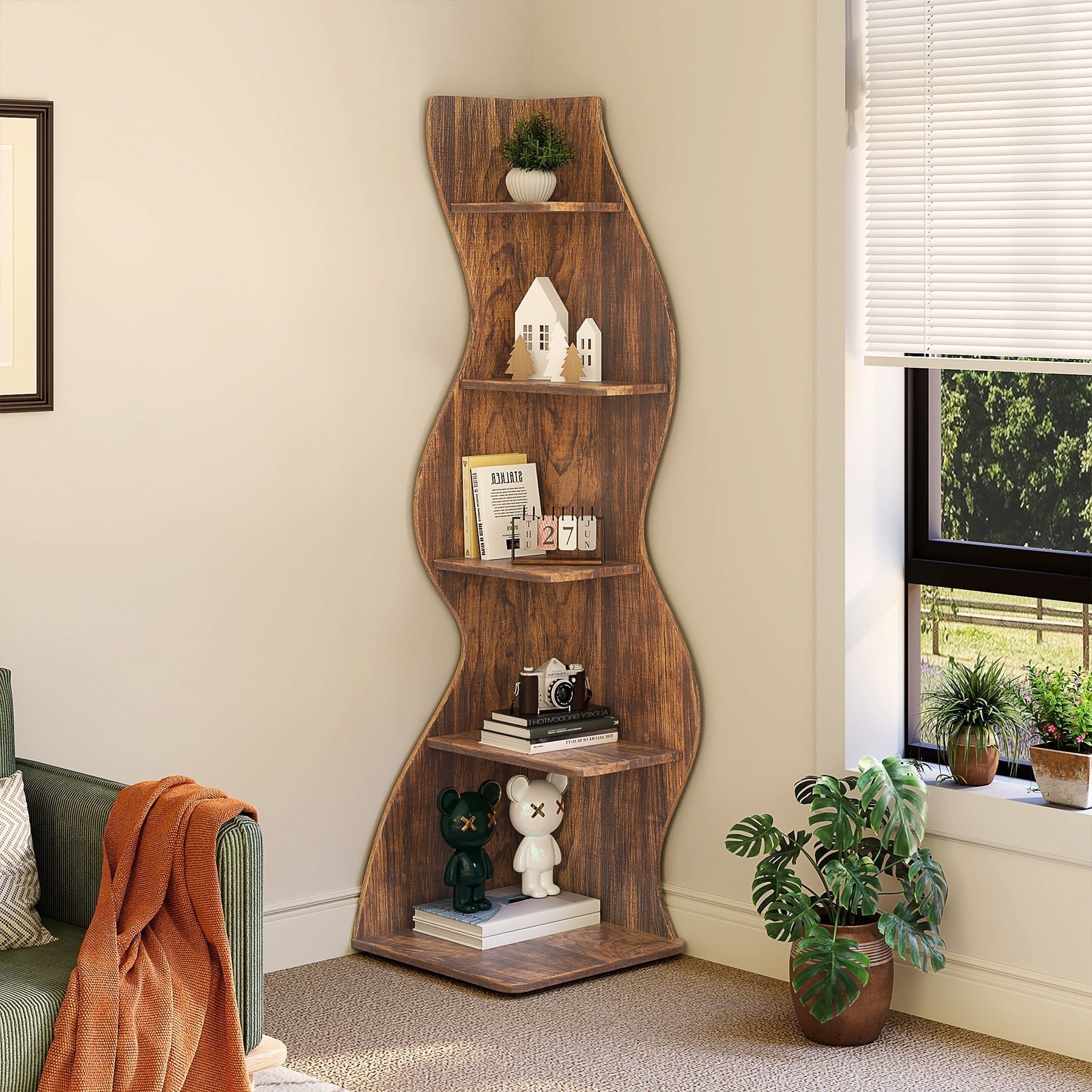 5-Tier Corner Shelf, Modern Wall Corner Bookshelf Bookcase