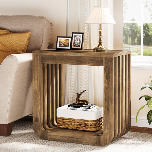 Tribesigns Narrow Sofa Side Table, Farmhouse End Table with Slatted Open Frame