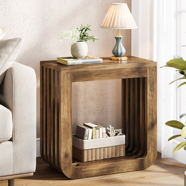 Tribesigns Narrow Sofa Side Table, Farmhouse End Table with Slatted Open Frame